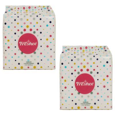Freshee 50 Pulls 2 Ply Cocktail Napkin Pack Of 2 Tissue Paper, Hygience And Fresh Tissue Made With 100% Virgin Fibre, Skin Friendly Disposable Tissue
