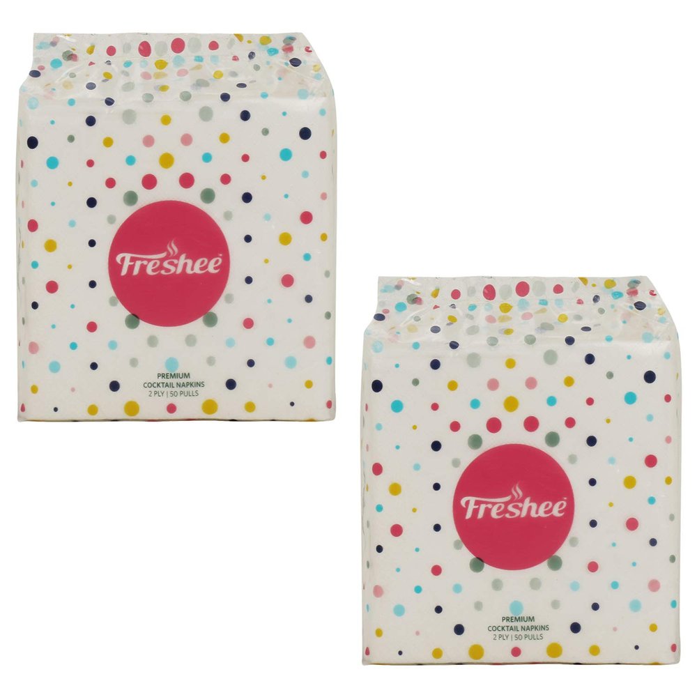 Freshee 50 Pulls 2 Ply Cocktail Napkin Pack Of 2 Tissue Paper, Hygience And Fresh Tissue Made With 100% Virgin Fibre, Skin Friendly Disposable Tissue