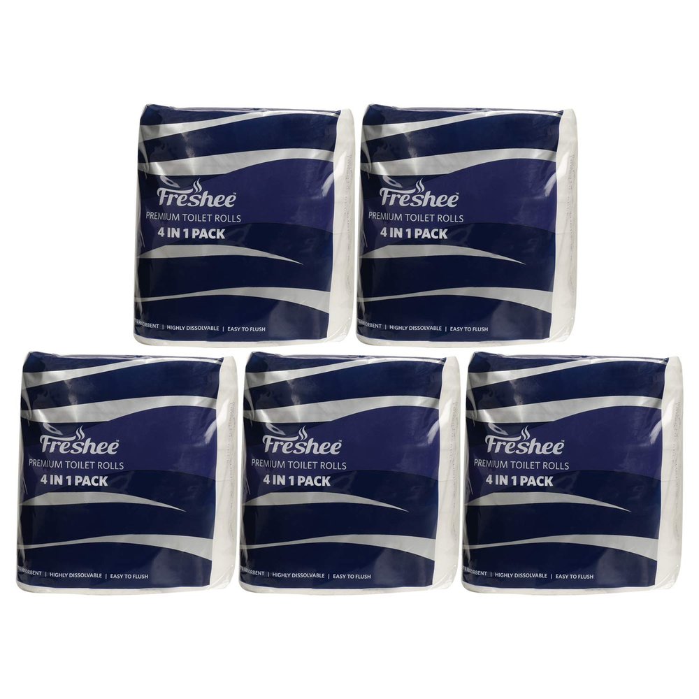 Freshee 4 In 1 Toilet Tissue Roll 3 Ply Pack Of 5 Tissue Paper, Hygience And Fresh Tissue Made With 100% Virgin Fibre, Skin Friendly Disposable Tissue