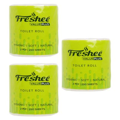 Freshee 100Gm Tissue Roll 2 Ply Pack Of 3 Tissue Paper With 250 Sheets Each, Hygience And Fresh Tissue Made With 100% Virgin Fibre, Value Plus Range Of Disposable Tissue