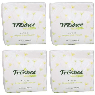Freshee 100 Sheets 1 Ply Pack Of 4 Tissue Paper, Hygience And Fresh Tissue Made With 100% Virgin Fibre, Value Plus Range Of Disposable Tissue