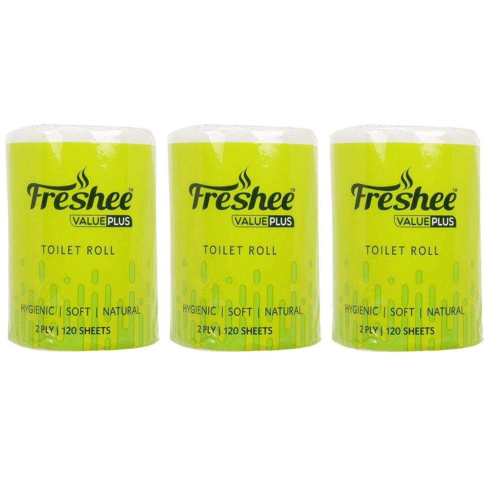 Freshee 50Gm Tissue Roll 2 Ply Pack Of 3 Tissue Paper With 120 Sheets Each, Hygience And Fresh Tissue Made With 100% Virgin Fibre, Value Plus Range Of Disposable Tissue