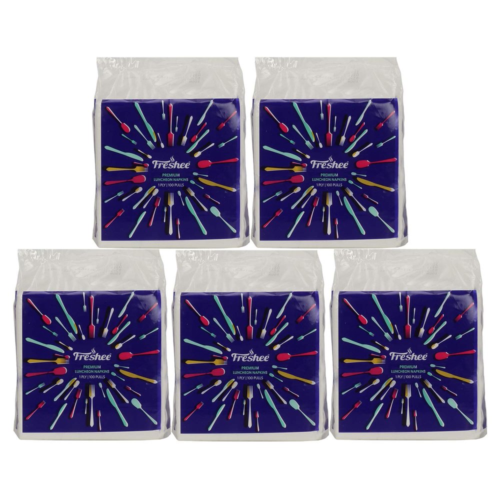 Freshee Luncheon 1 Ply Tissue Paper Napkin - 100 Pulls Pack of 5, Skin & Eco-Friendly Water dissolvable Disposable Tissue