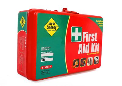 Add-on Safety - Medical Emergency First Aid Kit for Industries (with Metal Box) - CLASS B (As Per Factory Act 1948)