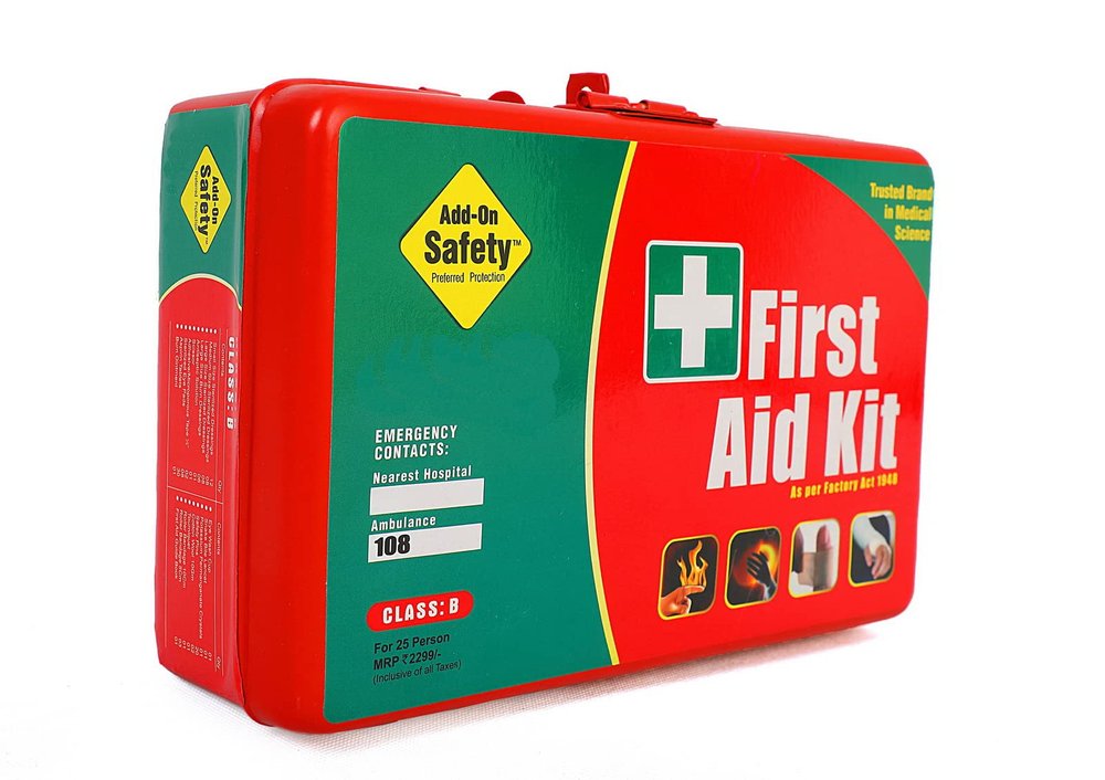 Add-on Safety - Medical Emergency First Aid Kit for Industries (with Metal Box) - CLASS B (As Per Factory Act 1948)