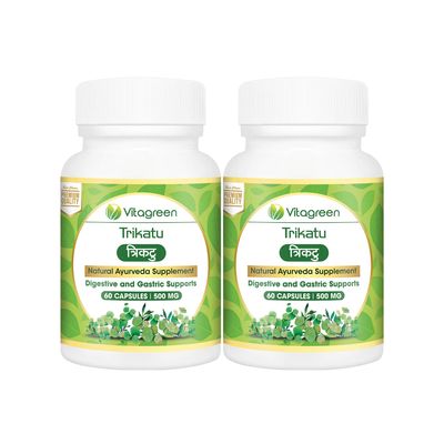 TRIKATU 500 mg, Pack Of 60 Capsules For Good Digestion Care, 100% Natural, Ayurveda Herb, Health, Dietary, Herbal, Nutrition Supplements (Pack of 2)