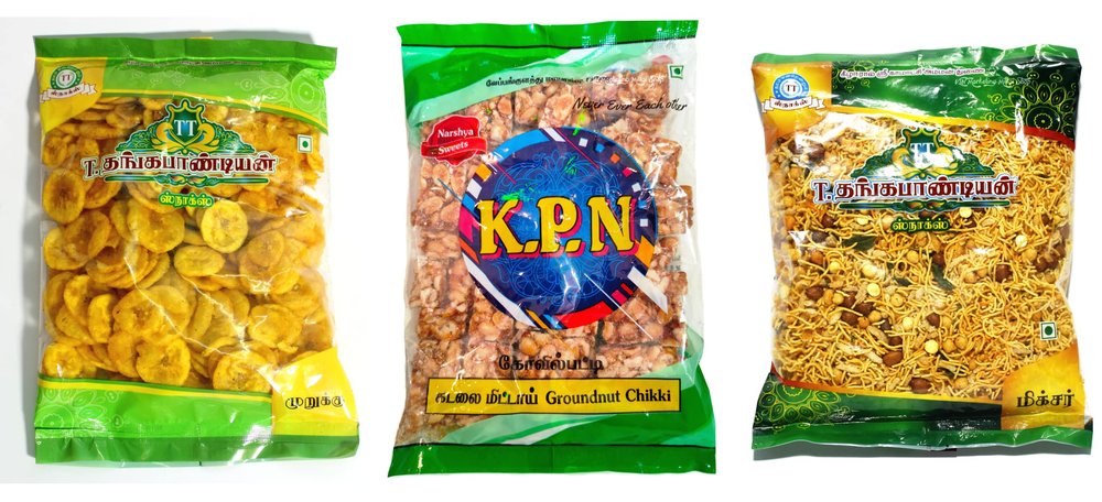 Thangapandiyan Thoothukudi Special Mixture 250gm + TT Nendhram Chips 250g + Kovilpatti KPN Kadalai Mittai (Chikki Candy) 200gm