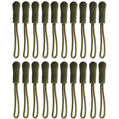 20PCS Replacement Zipper Pulls Zip Cord Puller Slider for Bags Tent Clothes (Army Green)