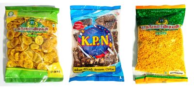 Thangapandiyan Thoothukudi Omapodi 250g + TT Nendhram Chips 250g + Kovilpatti KPN Ellu Mittai 200g (Sesame Chikki Candy)- Pack of 3 (700 GM)