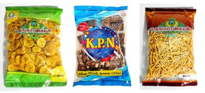 Thangapandiyan Thoothukudi Karasev 250g + TT Nendhram Chips 250g + Kovilpatti KPN Ellu Mittai (Sesame Chikki Candy) 200g - Pack of 3 (700gm)