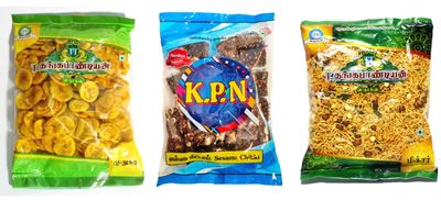Thangapandiyan Thoothukudi Special Mixture250g + TT Nendhram Chips 250g + Kovilpatti KPN Ellu Mittai (Sesame Chikki Candy) 200g - Pack of 3 (700gm)