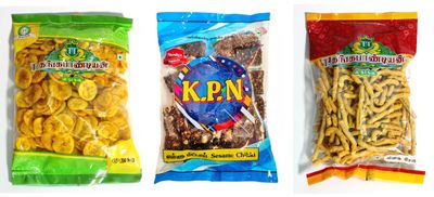 Thangapandiyan Thoothukudi Pepper Sev 250g + TT Nendhram Chips 250g + Kovilpatti KPN Ellu Mittai (Sesame Chikki Candy) 200g - Pack of 3 (700gm)