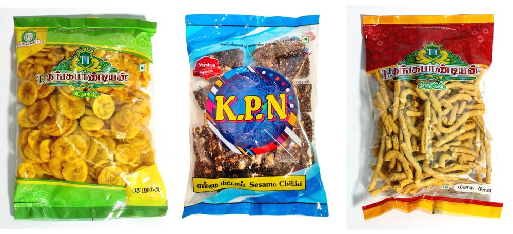 Thangapandiyan Thoothukudi Pepper Sev 250g + TT Nendhram Chips 250g + Kovilpatti KPN Ellu Mittai (Sesame Chikki Candy) 200g - Pack of 3 (700gm)