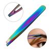 AKOAK 2 Pieces Rainbow Stainless Steel Slant Tip Eyebrow Tweezer and Eyebrow Scissor Facial Hair Removal Makeup Tool view 3