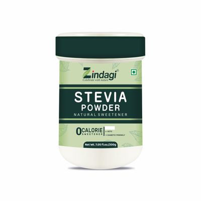 Zindagi Stevia Powder Sugar | Natural Sweetener | Zero Calorie Sugar Substitute | Keto & Veg Sugar | 200gm