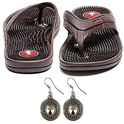 Super India Store Acupressure Slipper with Magnets for Pain Relief & Total Health Useful for Heel Knee Leg Pain Sciatica Cramps Migraine Depression + One Pair Earring Set- Assorted Color (6)