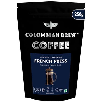 COLOMBIAN BREW COFFEE Colombian Brew Arabica French Press Coffee Powder, Dark Roast Strong, 250g (Make Hot or Cold Brew)