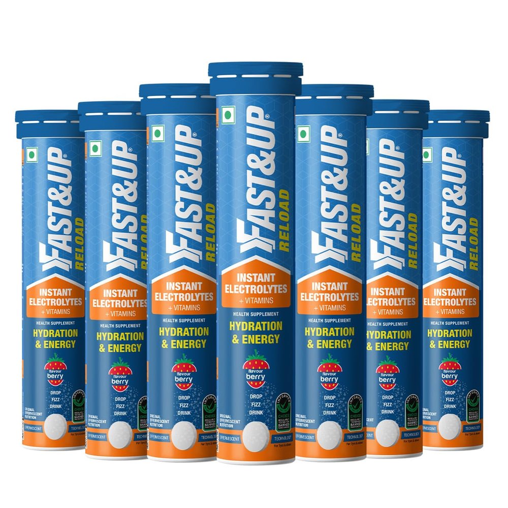 Fast&Up Reload Instant Hydration and Energy Drink - 140 Effervescent Tablets with all 5 Essential Electrolytes + Low Sugar and Added Vitamins - Certified Electrolytes Drink - Berry flavour