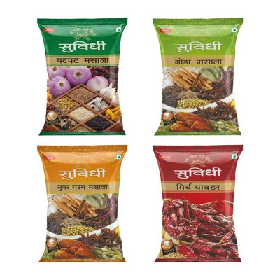 Suvidhi Chatpat Masala 200g, Goda Masala 200g, Super Garam Masala 200g & Mirchi Powder 200g ( Combo of 4 ) in All 800 gm