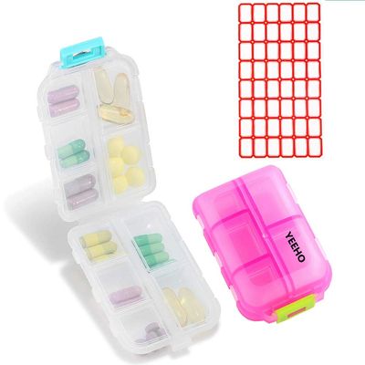 Yeeho Pill Case (2 Pack) - Portable Small Supplements Tablet Container Box with 10 Compartments - Medicine Capsule Vitamin Organizer Dispenser Holder Storage for Travel Trip Pocket Purse(Pink+White)