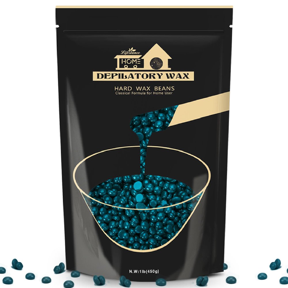 Lifestance Hard Wax Beans Hair Removal Kit, for Facial, Brazilian Bikini, Underarms, Back and Chest, Legs At Home Waxing (1.1Lb, Blue Refill)