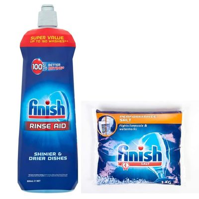 Finish Dishwasher Salt 1kg And Rinse Aid Regular 800ml Combo
