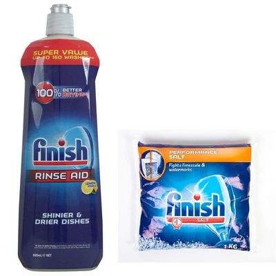 Finish Dishwasher Salt 1kg And Rinse aid Lemon 800ml Combo