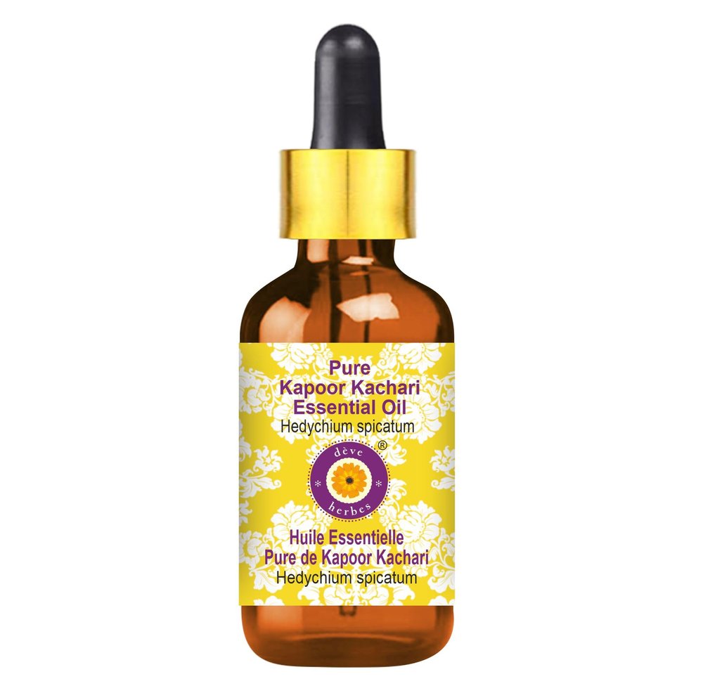 Deve Herbes Kapoor Kachari Essential Oil (Hedychium spicatum) with Glass Dropper Pure | Non-Sticky | Non-greasy | Lightweight | Men & Women | All Skin Types | Steam Distilled 10ml