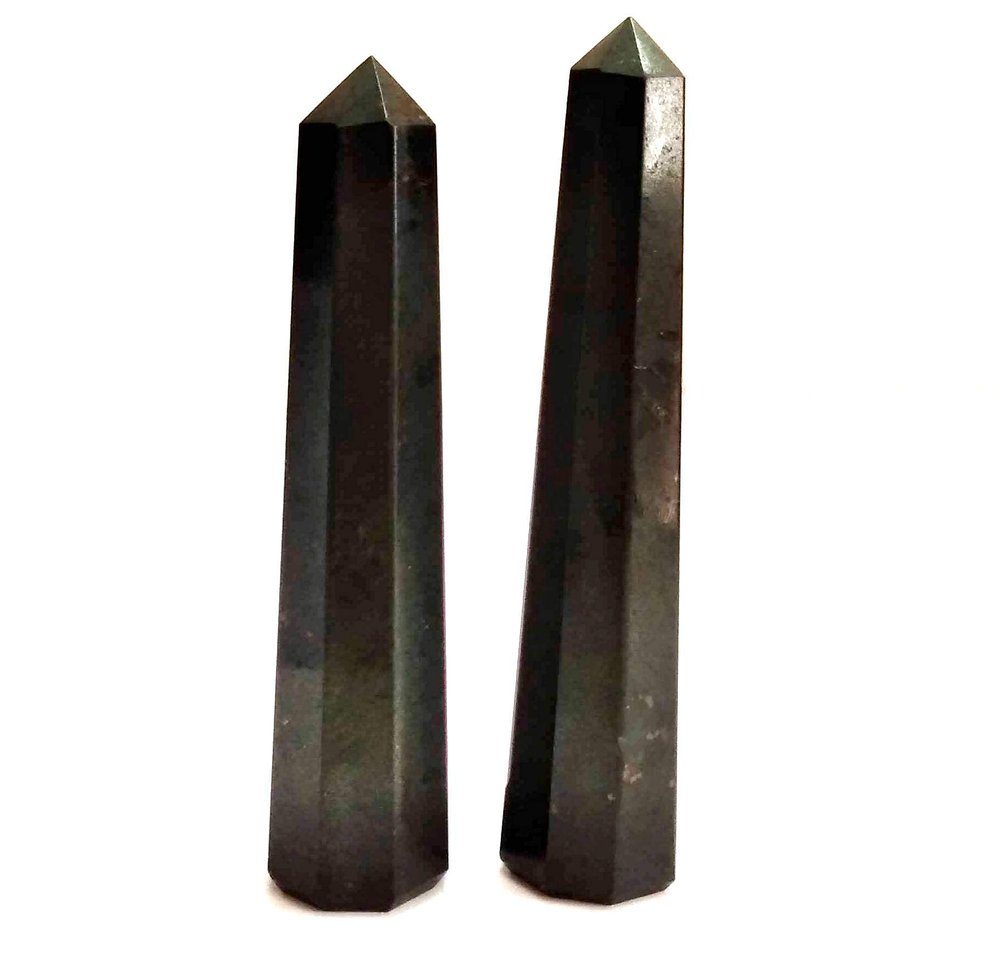 Jet Black Tourmaline Obelisk Set Of 2 Gemstone Jumbo 6 Facet Aura Rock Free 40 Pages Jet International Crystal Therapy IMAGE IS JUST A REFERENCE.