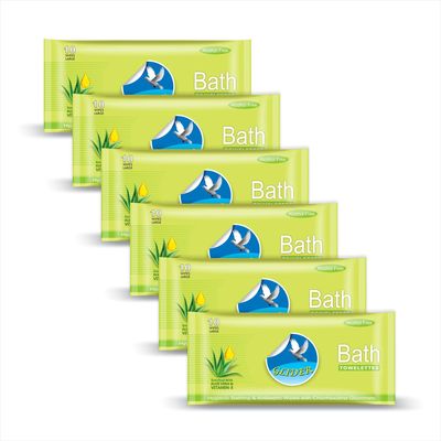 Glider Bed Bath Wipes, Enriched with Aloe Vera and Vitamin E(Pack of 6 (60 Wipes)