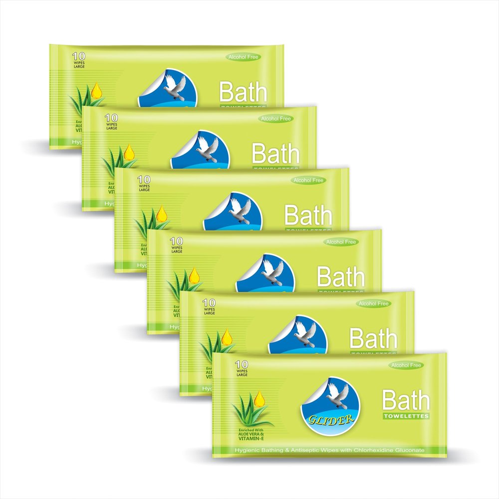 Glider Bed Bath Wipes, Enriched with Aloe Vera and Vitamin E(Pack of 6 (60 Wipes)