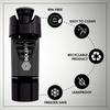 Boldfit Gym Shaker Pro Cyclone Shaker 500ml with Extra Compartment, 100% Leakproof Guarantee, Ideal for Protein, Preworkout and BCAAs, BPA Free Material Sipper Bottle (Black) Material : Plastic view 2