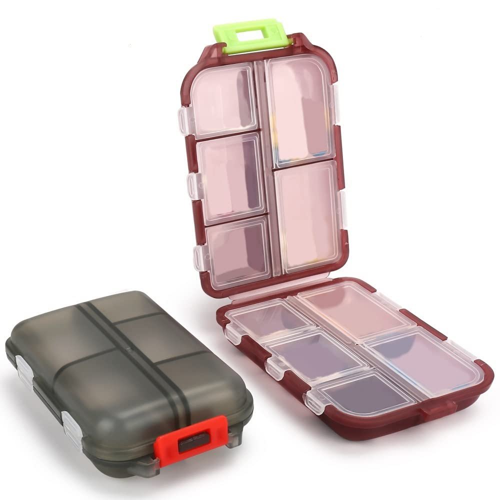 2PCS Travel Pill Organizer, Portable Pill Case, Pill Box Dispenser, with 10 Compartments for Different Medicines