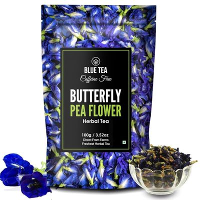 BLUE TEA - Butterfly Pea Flower Tea - 100 gm (300+ Cups) | Antioxidant Rich | Aparajita | Caffeine Free - Flower Based - Herbal Tea - Natural - Detox Tea | Ziplock Pouch