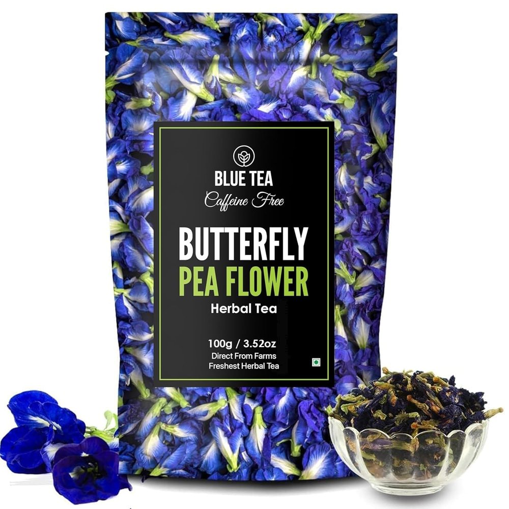 BLUE TEA - Butterfly Pea Flower Tea - 100 gm (300+ Cups) | Antioxidant Rich | Aparajita | Caffeine Free - Flower Based - Herbal Tea - Natural - Detox Tea | Ziplock Pouch