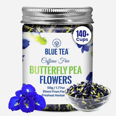 BLUE TEA - Butterfly Pea Flower Tea - 50gm - 140+ Cups | ANTIOXIDANT RICH | Aparajita - Shankhpushpi | Flower Based - Herbal Tea - Caffeine Free - Detox Tea | Reusable Packaging