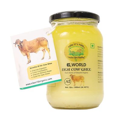 ELWORLD AGRO & ORGANIC FOOD PRODUCTS Gir Cow Ghee |100% Organic|Vedic Bilona Method - 500 Ml