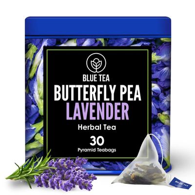 BLUE TEA - Butterfly Pea Flower Lavender 30 Tea Bags - Plant Based | CALMING TEA | Aparajita - Shankhpushpi | Caffeine Free - Detox Tea - Flower Based - Herbal Tea - Non-GMO | Premium Tin Pack