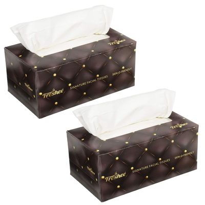 Freshee 200 Pulls 2 Ply Signature Facial Tissue Paper Box Pack Of 2, Bacteria Resistant, Hygienic Fresh Skin Friendly Water Dissolvable Disposable Dry Tissue Made With 100% Virgin Fibre