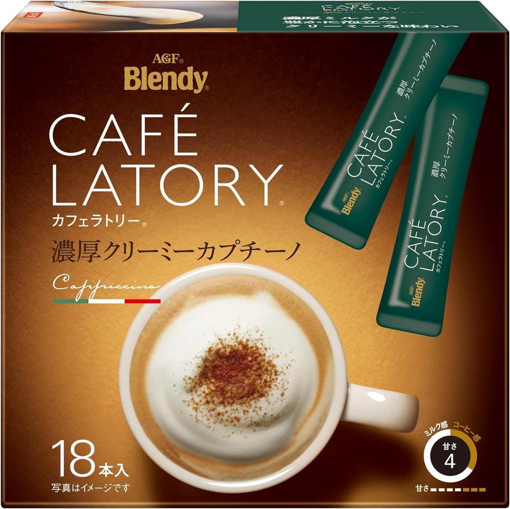 AGF Blendy Cafe Latory Sticks, Thick Creamy Cappuccino, 18 Sticks | Made in Japan | Japanese Coffee