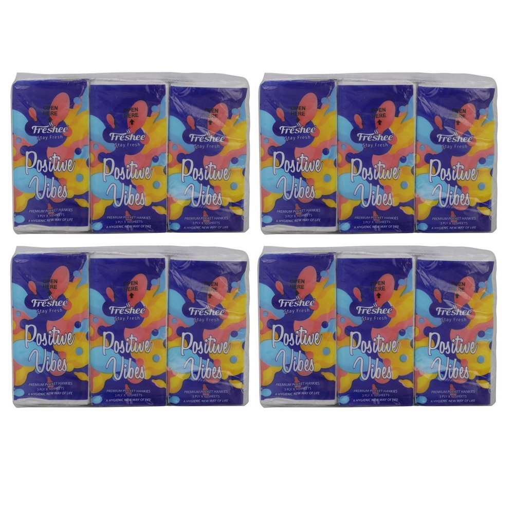 Freshee 3 Ply 6 In 1 Skin Friendly Pocket Tissue Pack of 4| Hygience And Fresh Tissue Made With 100% Virgin Fiber| Idle For Men And Women