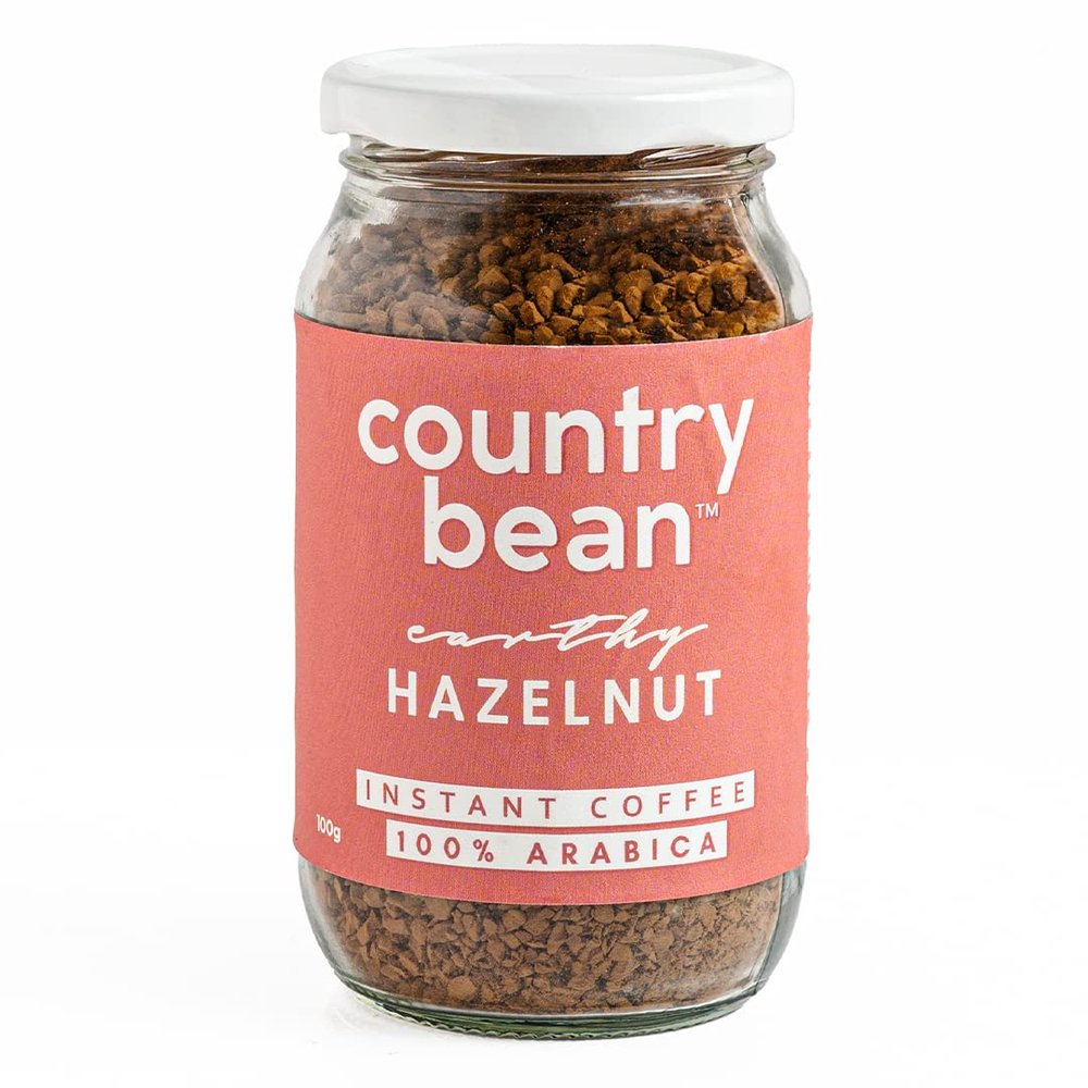 Country Bean Hazelnut Instant Coffee Powder Jar, 100 gram | Arabica, Freeze-Dried, Flavoured Coffee | No Added Sugar | Makes 50 Cups
