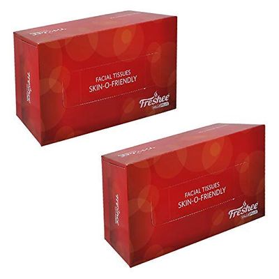 Freshee 200 Sheets 2 Ply Car Facial Tissue Paper Box Pack Of 2, Bacteria Resistant Extra Soft Hygienic Fresh Natural Skin Friendly Water Dissolvable Disposable Dry Tissue Made With 100% Virgin Fibre