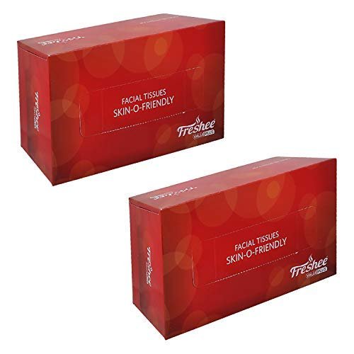 Freshee 200 Sheets 2 Ply Car Facial Tissue Paper Box Pack Of 2, Bacteria Resistant Extra Soft Hygienic Fresh Natural Skin Friendly Water Dissolvable Disposable Dry Tissue Made With 100% Virgin Fibre