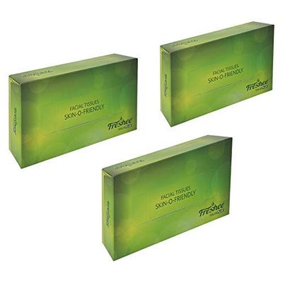 Freshee 100 Sheets 2 Ply Car Facial Tissue Paper Box Pack Of 3, Bacteria Resistant Extra Soft Hygienic Fresh Natural Skin Friendly Water Dissolvable Disposable Dry Tissue Made With 100% Virgin Fibre
