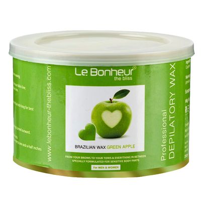 Le Bonheur Green Apple Brazilian Wax  250g | Stripless Liposoluble Wax for Face, Arms, Legs, Bikini, Underarms | Men & Women | Brazilian - Gentle Peel - Off Hair Removal