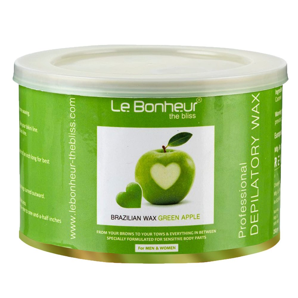 Le Bonheur Green Apple Brazilian Wax  250g | Stripless Liposoluble Wax for Face, Arms, Legs, Bikini, Underarms | Men & Women | Brazilian - Gentle Peel - Off Hair Removal