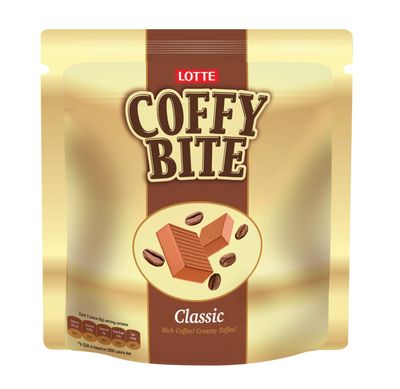 Lotte Coffy Bite Standee Pouch (50 Pieces) - 190g Lotte Coffy Bite Toffees - Classic, 209g