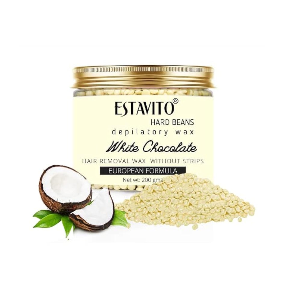 ESTAVITO Unisex Adult White Chocolate Hard Beans Depilatory Stripless Wax 200 Gm|Used For Upper Lips,Arms,Legs,Full Body |