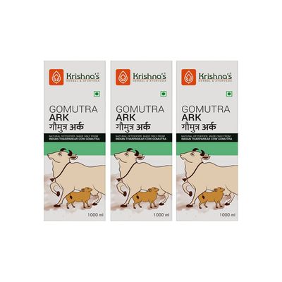 KRISHNA'S HERBAL & AYURVEDA Gomutra Ark | Natural Detoxifier| 100% Pure & Natural Go Ark | Indian Tharparakar Gomutra | Sugar Free Juice With No Added Color Or Flavour - 1 Litre (Pack Of 3)